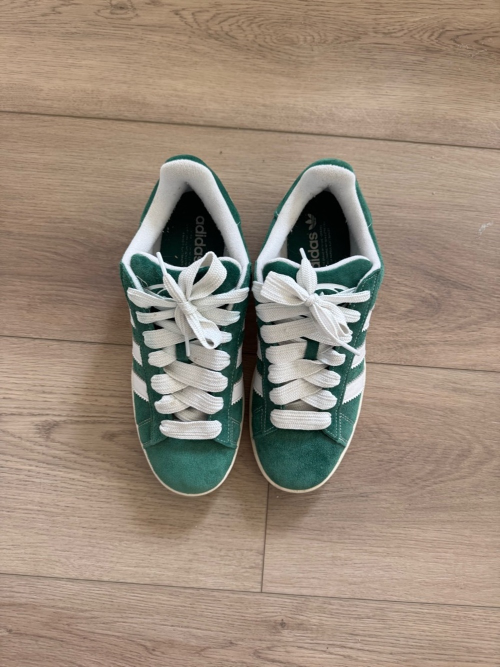 adidas Green Suede Campus Sneakers with White Stripes - Picture 3 of 4